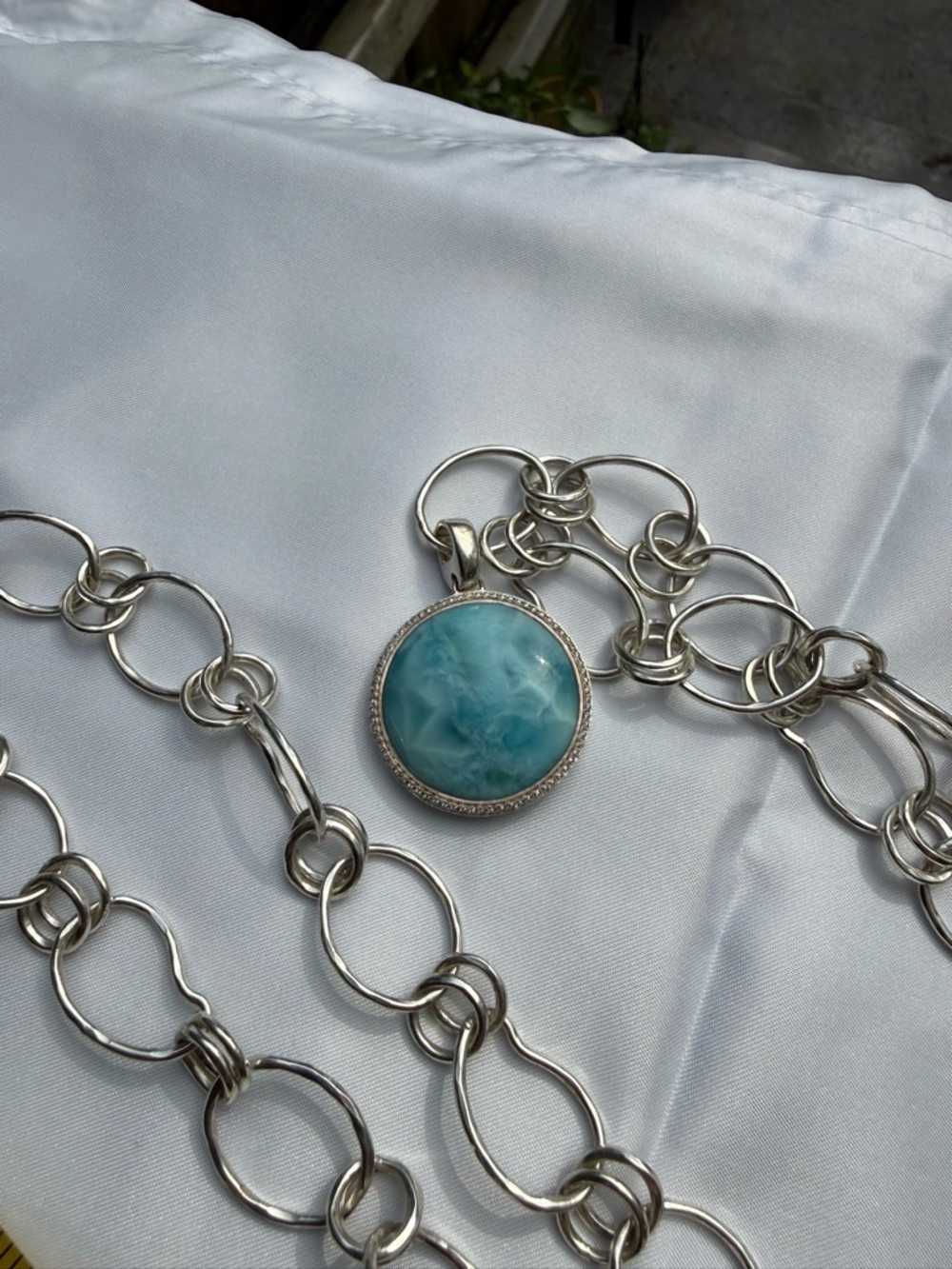 Ipolitta Sterling Silver Larimar Pendant Necklace - Blue Stone with diamonds
